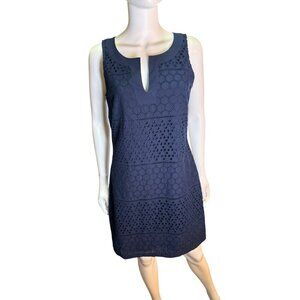 Banana Republic 6 Navy Embroidered Eyelet Sleeveless Midi Dress Coastal Preppy